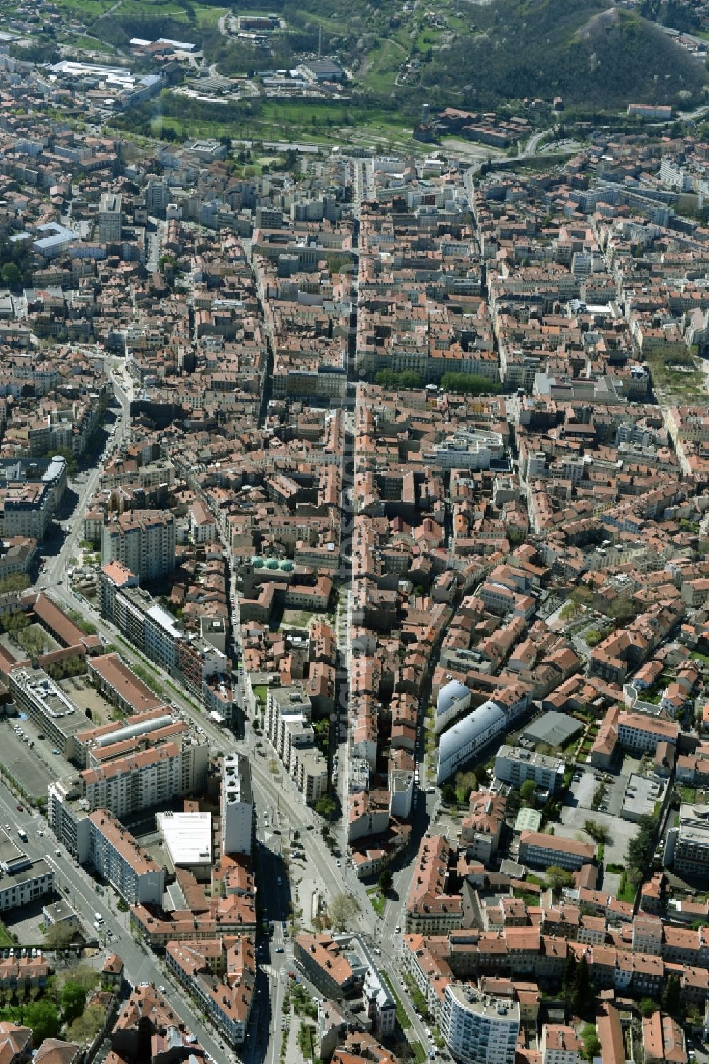 Aerial image Saint-Etienne - The city center in the downtown are in Saint-Etienne in Auvergne Rhone-Alpes, France