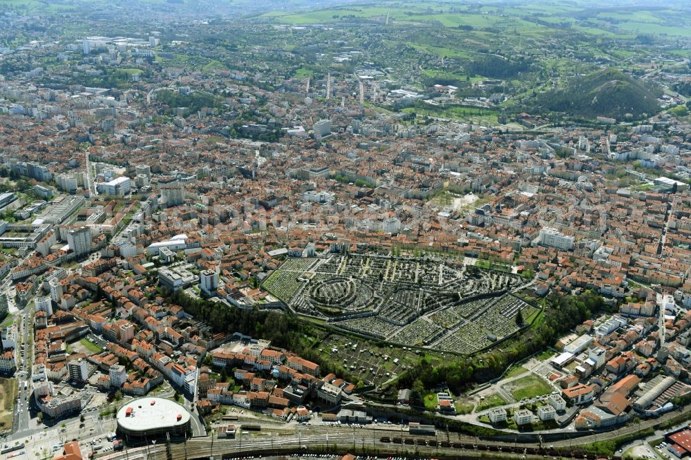 Saint-Etienne from above - The city center in the downtown area in Saint-Etienne in Auvergne Rhone-Alpes, France