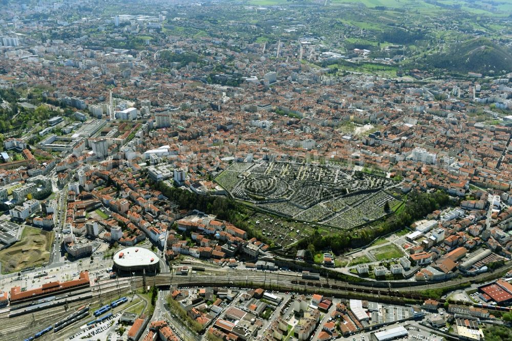 Saint-Etienne from the bird's eye view: The city center in the downtown area in Saint-Etienne in Auvergne Rhone-Alpes, France