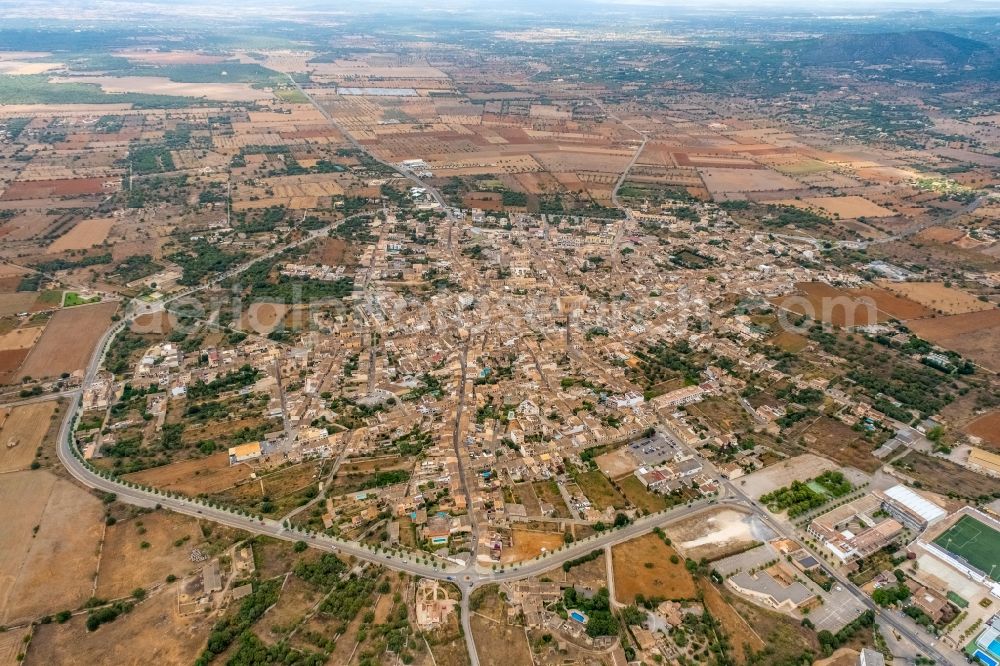 Aerial image Santanyi - The city center in the downtown area in Santanyi in Balearic island of Mallorca, Spain