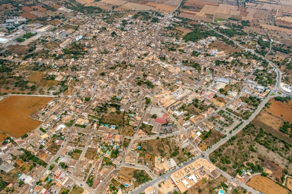 Santanyi from the bird's eye view: The city center in the downtown area in Santanyi in Balearic island of Mallorca, Spain