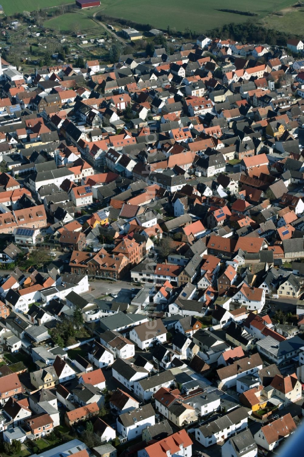 Schaafheim from above - The city center in the downtown are in Schaafheim in the state Hesse