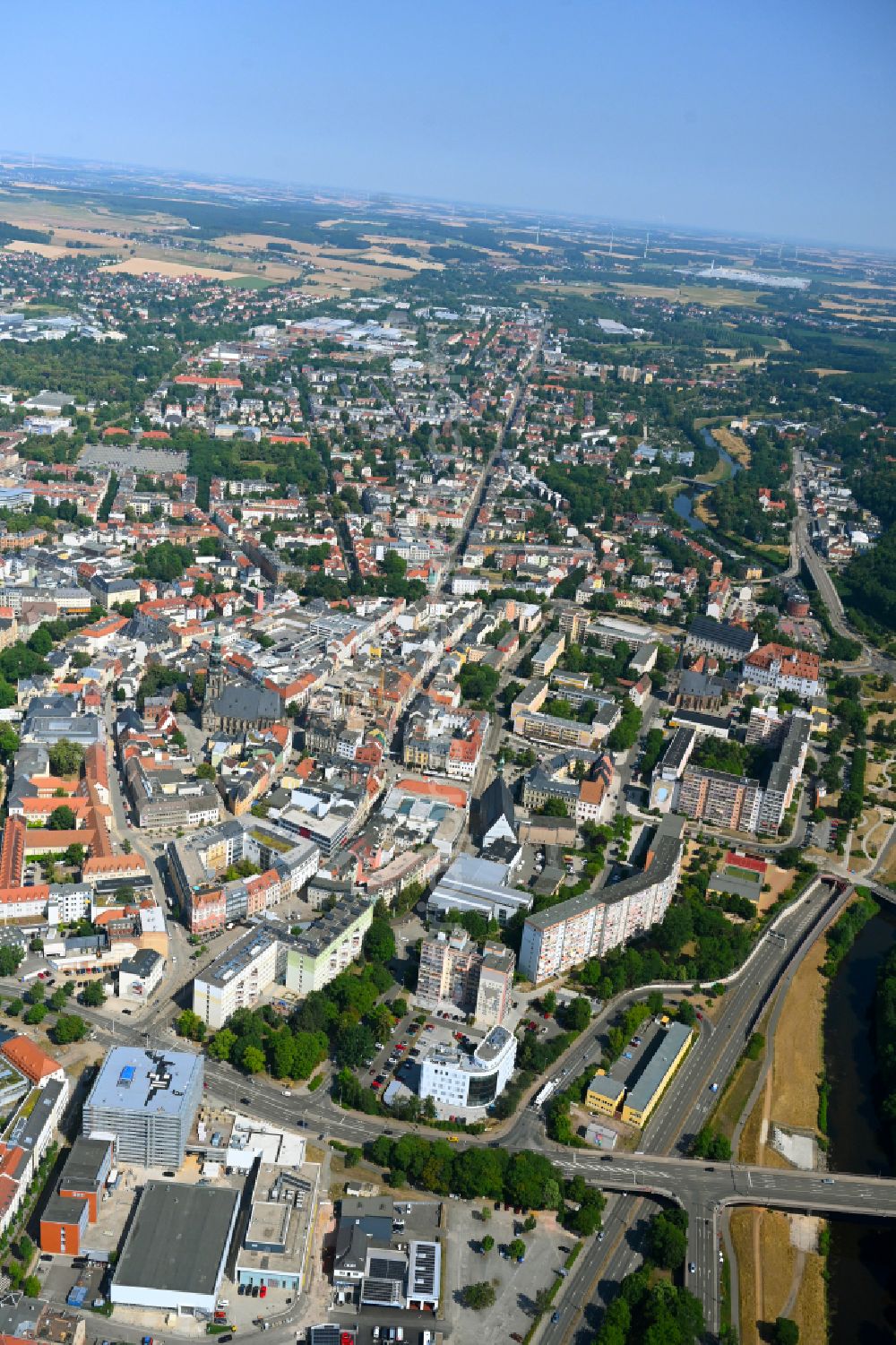 Schedewitz/Geinitzsiedlung from the bird's eye view: The city center in the downtown area in Schedewitz/Geinitzsiedlung in the state Saxony, Germany