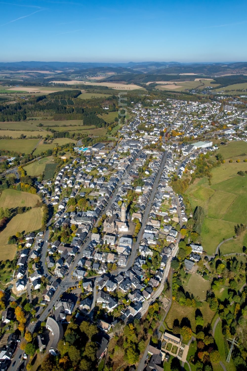 Schmallenberg from above - The city center in the downtown area in Schmallenberg in the state North Rhine-Westphalia