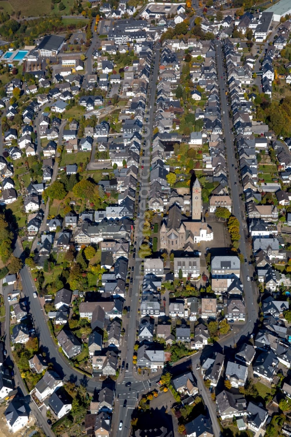 Aerial image Schmallenberg - The city center in the downtown area in Schmallenberg in the state North Rhine-Westphalia