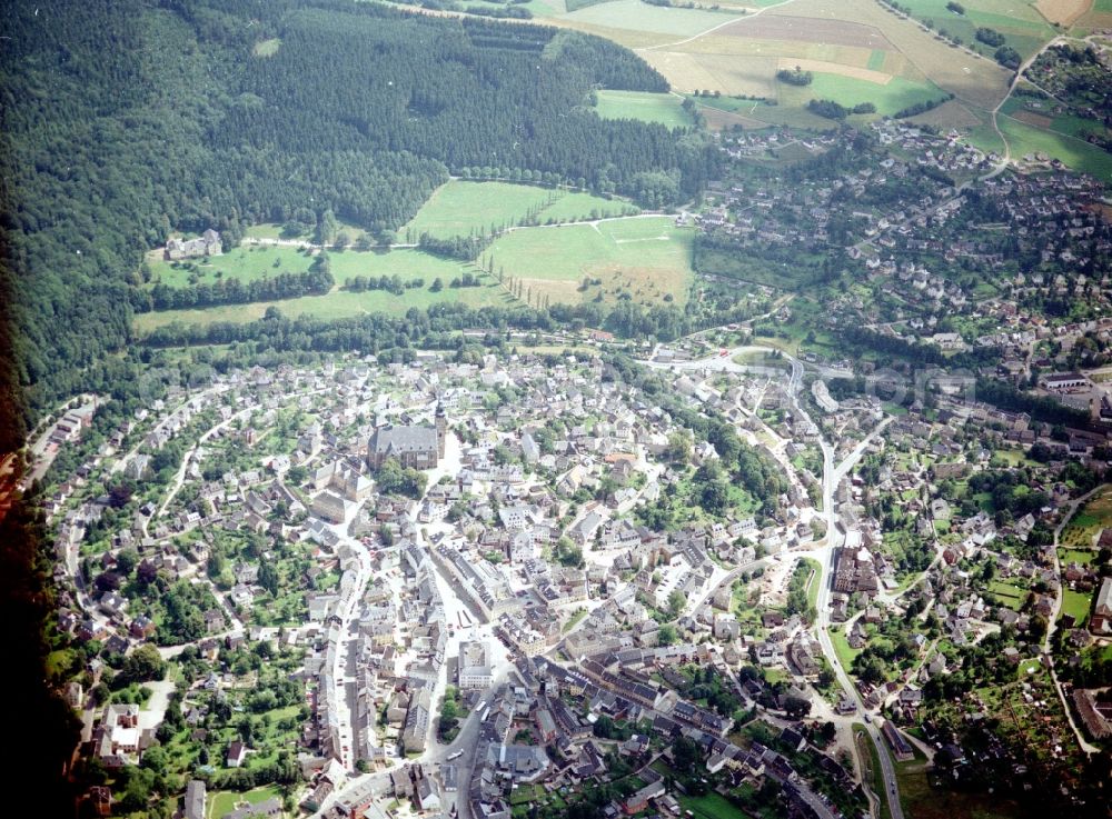 Schneeberg from above - The city center in the downtown area in Schneeberg in the state Saxony, Germany