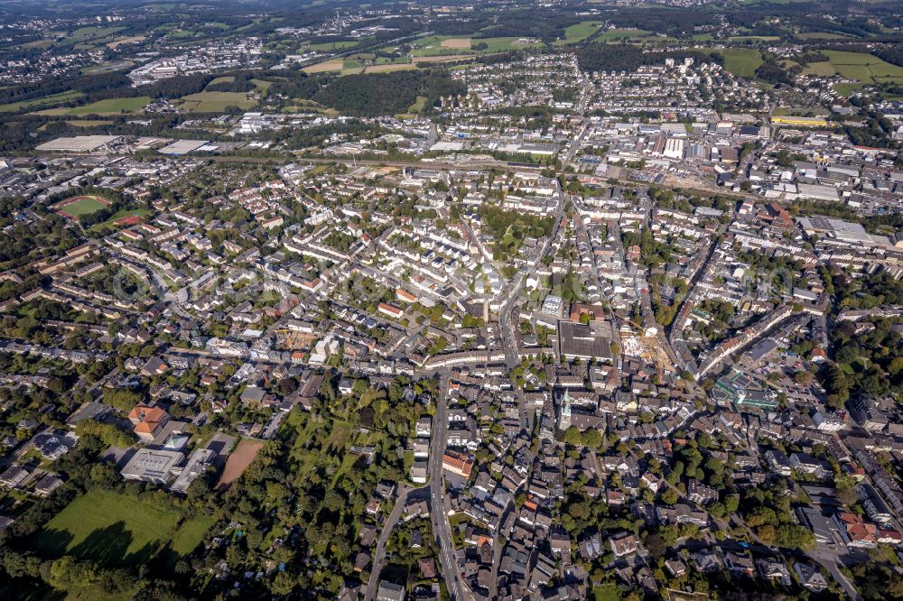 Schwelm from above - The city center in the downtown area in Schwelm in the state North Rhine-Westphalia, Germany