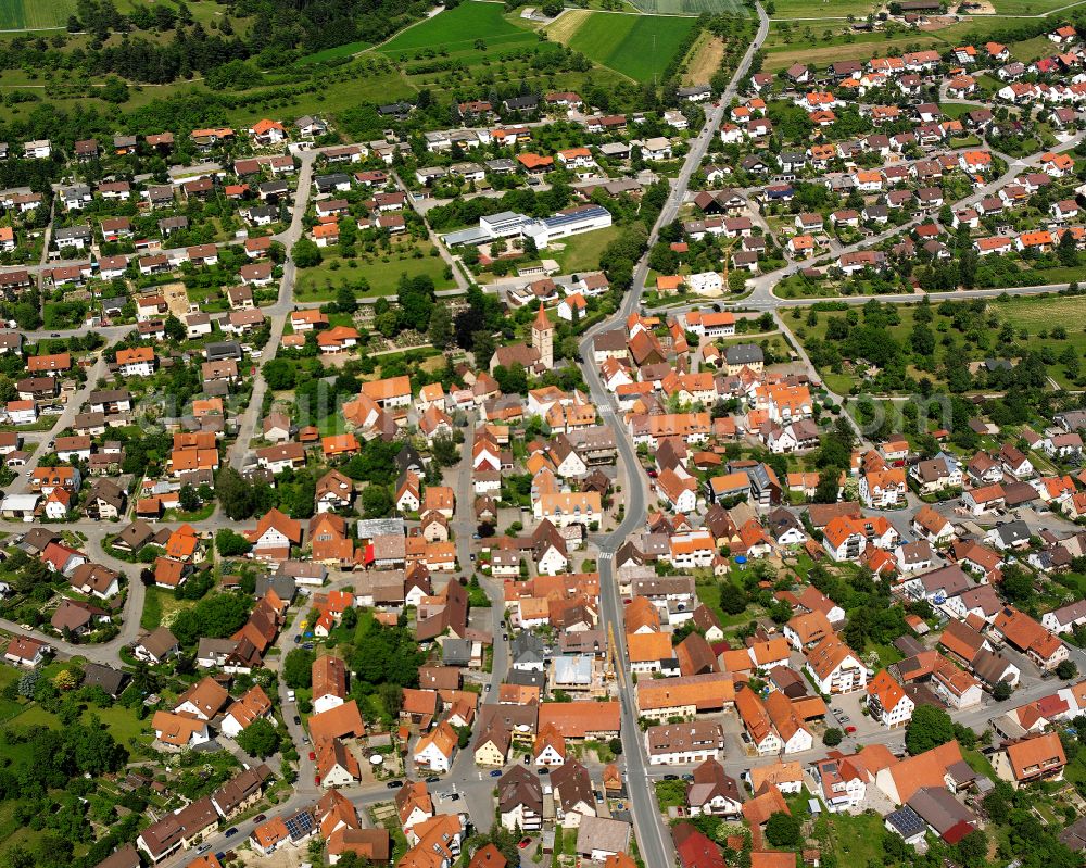 Simmozheim from above - The city center in the downtown area in Simmozheim in the state Baden-Wuerttemberg, Germany