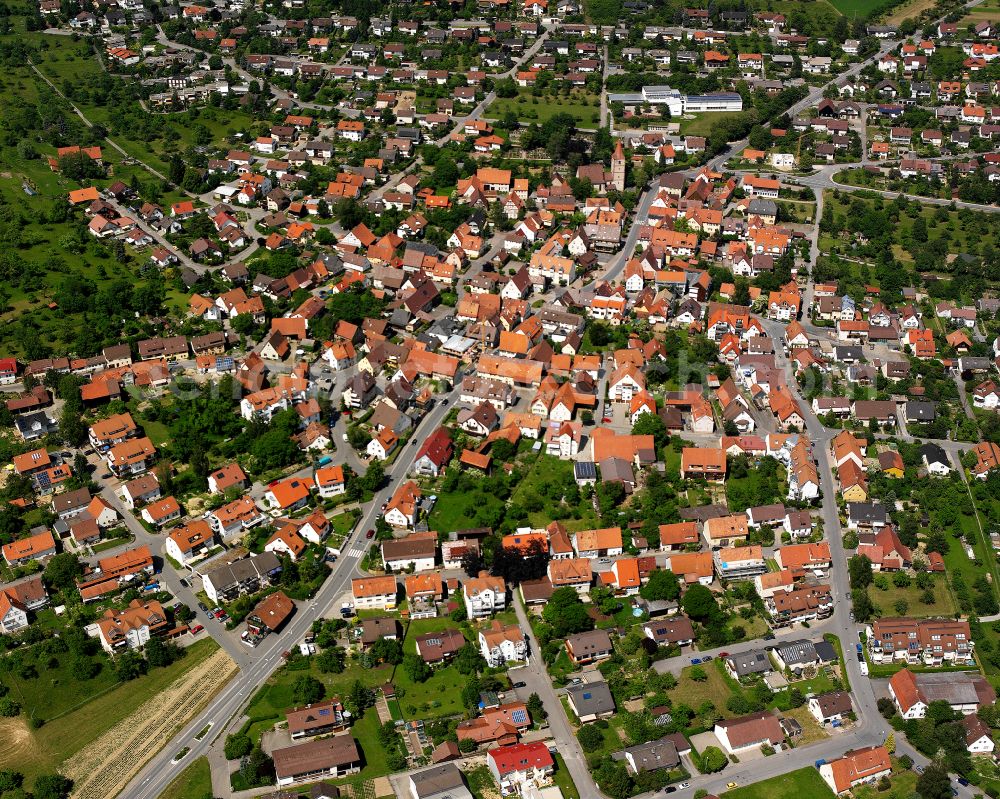 Simmozheim from the bird's eye view: The city center in the downtown area in Simmozheim in the state Baden-Wuerttemberg, Germany