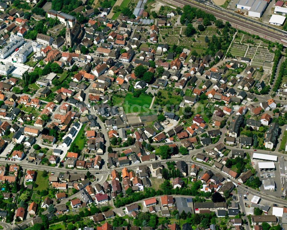 Sinzheim from above - The city center in the downtown area in Sinzheim in the state Baden-Wuerttemberg, Germany