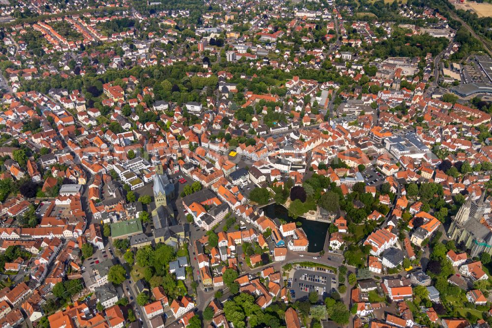 Aerial image Soest - The city center in the downtown area in Soest in the state North Rhine-Westphalia, Germany