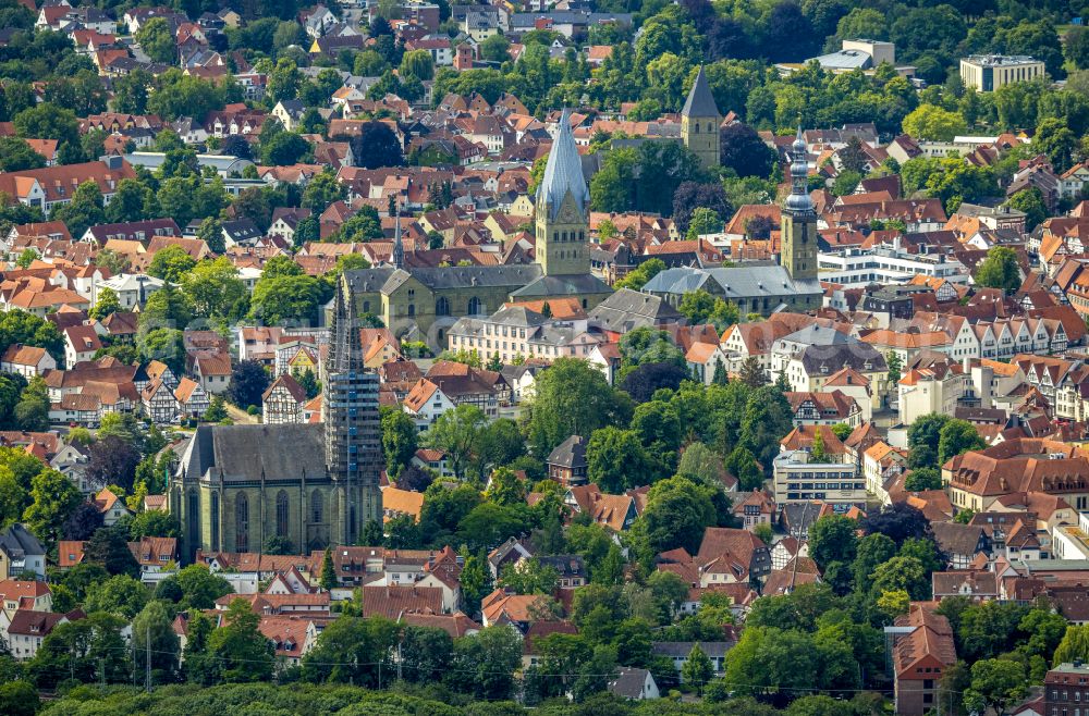 Aerial image Soest - The city center in the downtown area in Soest in the state North Rhine-Westphalia, Germany