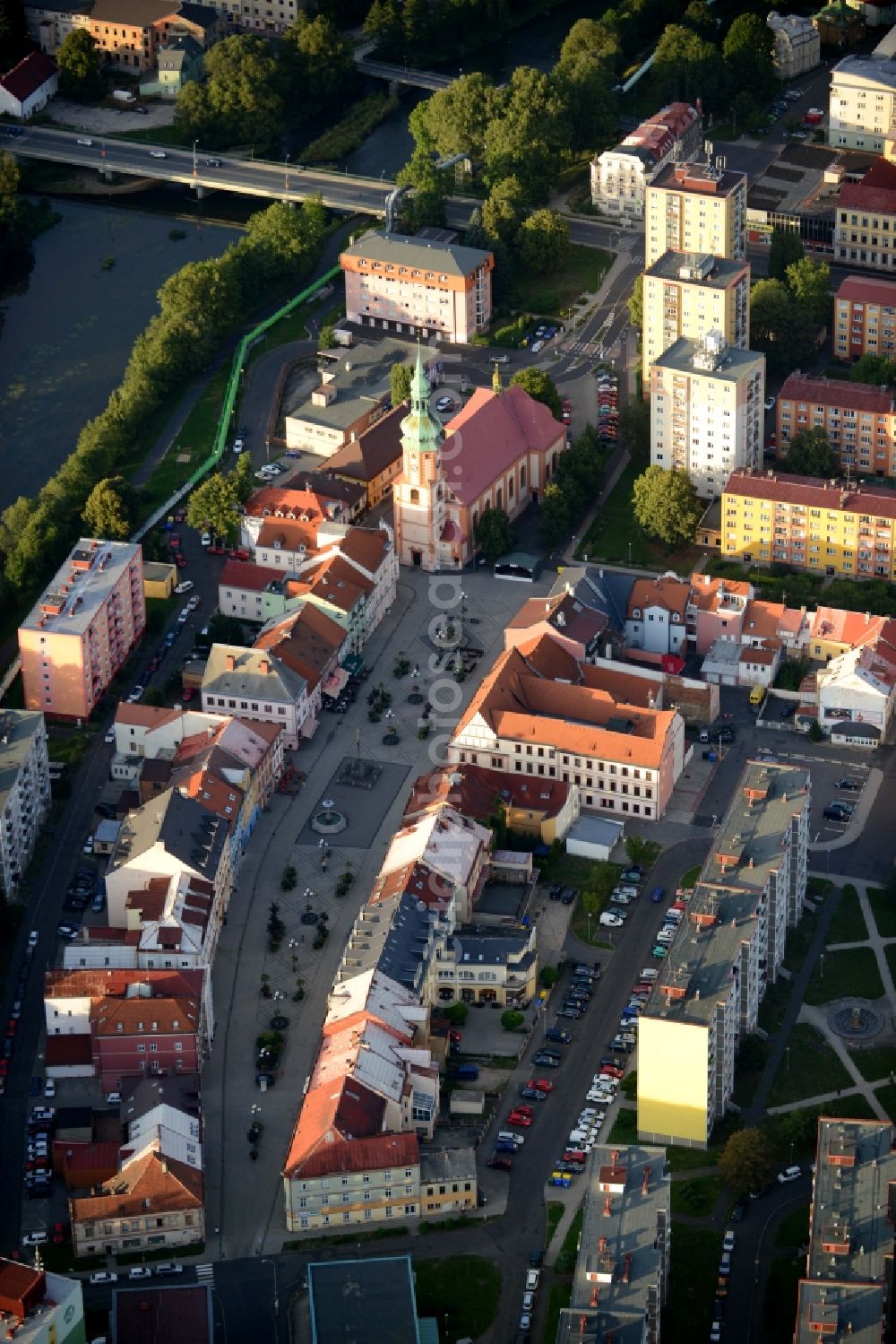 Aerial image Sokolov - The city center in the downtown are in Sokolov in Czech Republic