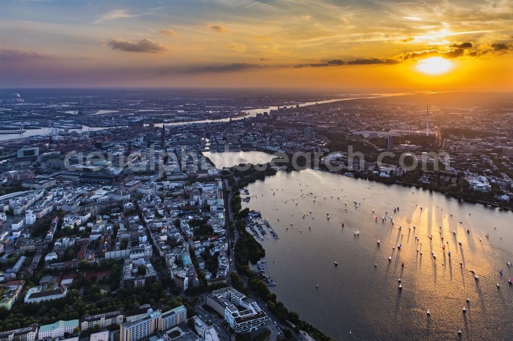 Aerial image Hamburg - The city center in the downtown sunset are in Hamburg in Germany