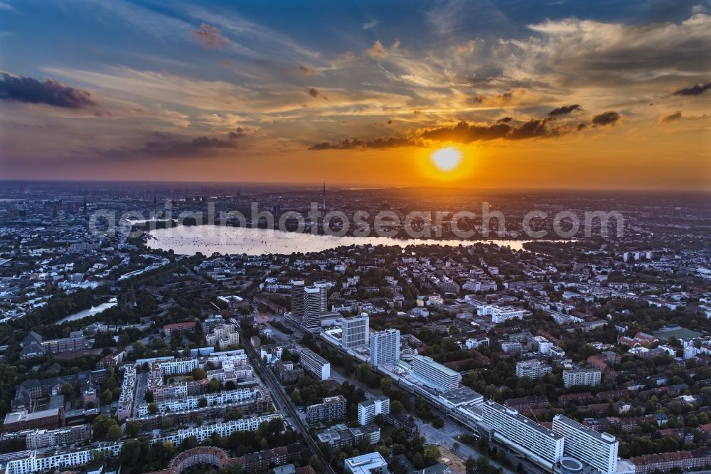 Hamburg from above - The city center in the downtown sunset are in Hamburg in Germany