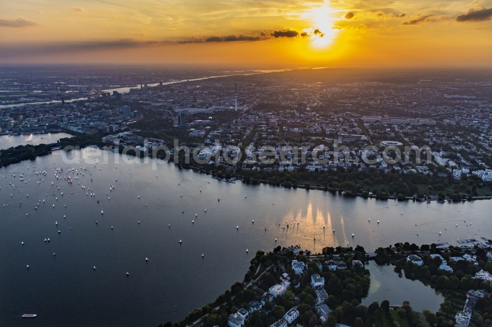 Aerial photograph Hamburg - The city center in the downtown sunset are in Hamburg in Germany