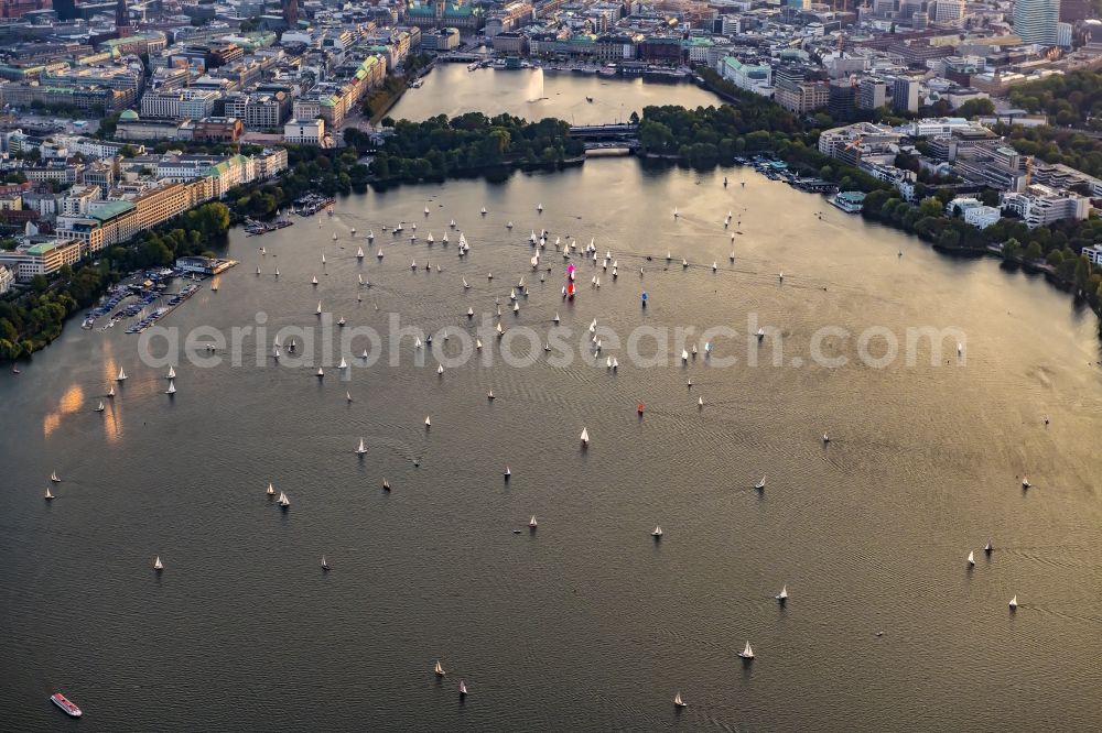 Hamburg from the bird's eye view: The city center in the downtown sunset are in Hamburg in Germany