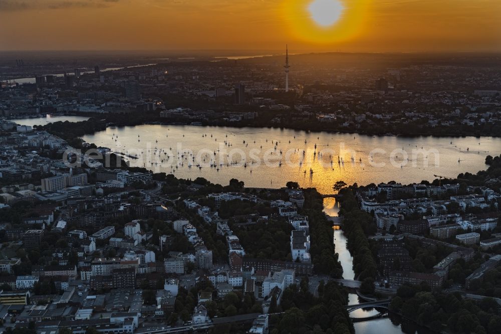 Hamburg from above - The city center in the downtown sunset are in Hamburg in Germany