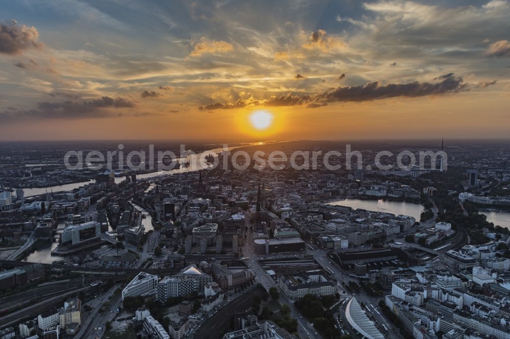 Hamburg from the bird's eye view: The city center in the downtown sunset are in Hamburg in Germany