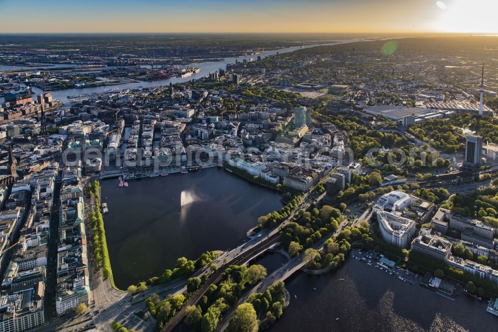 Aerial image Hamburg - The city center in the downtown sunset are in Hamburg in Germany