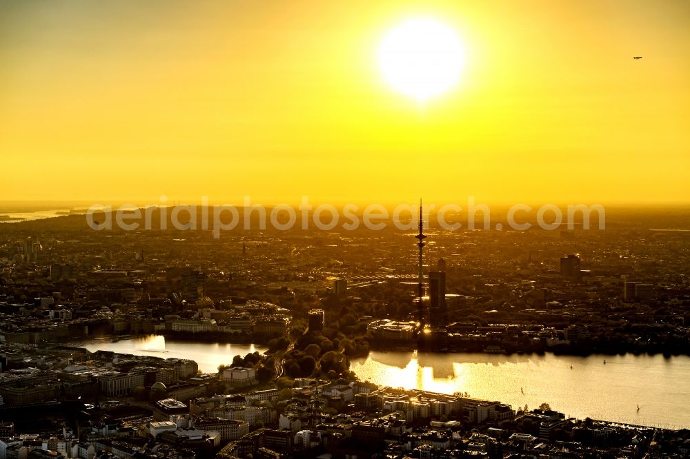 Hamburg from the bird's eye view: The city center in the downtown sunset are in Hamburg in Germany