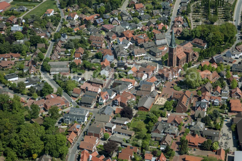 Steinfeld (Oldenburg) from above - The city center in the downtown area in Steinfeld (Oldenburg) in the state Lower Saxony, Germany