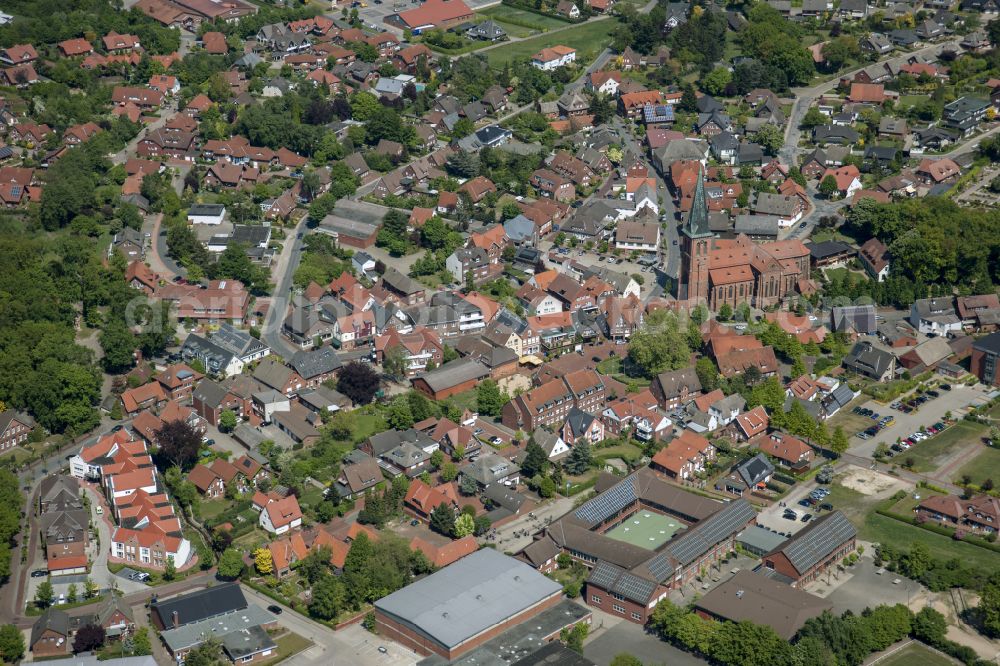 Steinfeld (Oldenburg) from above - The city center in the downtown area in Steinfeld (Oldenburg) in the state Lower Saxony, Germany