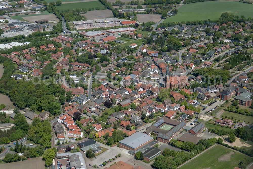 Steinfeld (Oldenburg) from the bird's eye view: The city center in the downtown area in Steinfeld (Oldenburg) in the state Lower Saxony, Germany