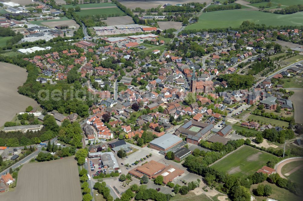 Aerial image Steinfeld (Oldenburg) - The city center in the downtown area in Steinfeld (Oldenburg) in the state Lower Saxony, Germany