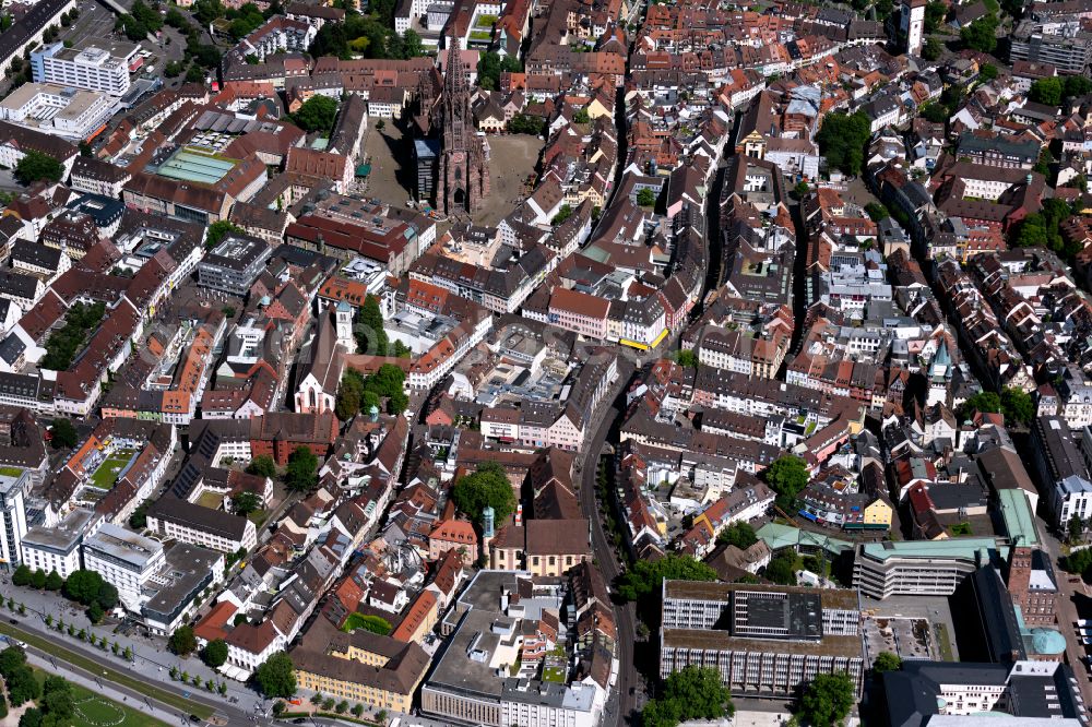 Stühlinger from above - The city center in the downtown area in Stühlinger in the state Baden-Wuerttemberg, Germany