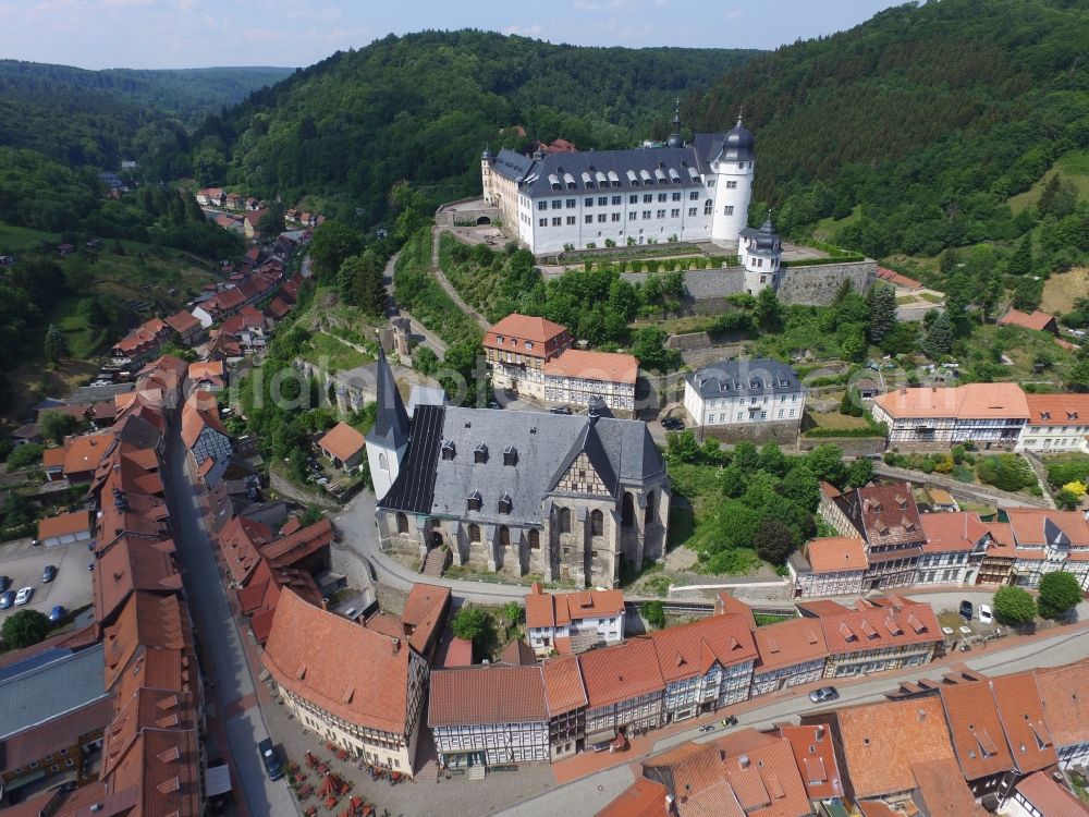 Stolberg (Harz) from above - The city center in the downtown area in Stolberg (Harz) in the state Saxony-Anhalt, Germany