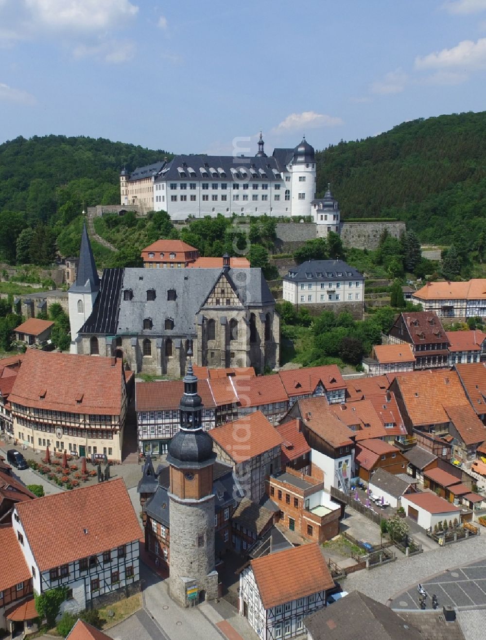 Aerial photograph Stolberg (Harz) - The city center in the downtown area in Stolberg (Harz) in the state Saxony-Anhalt, Germany