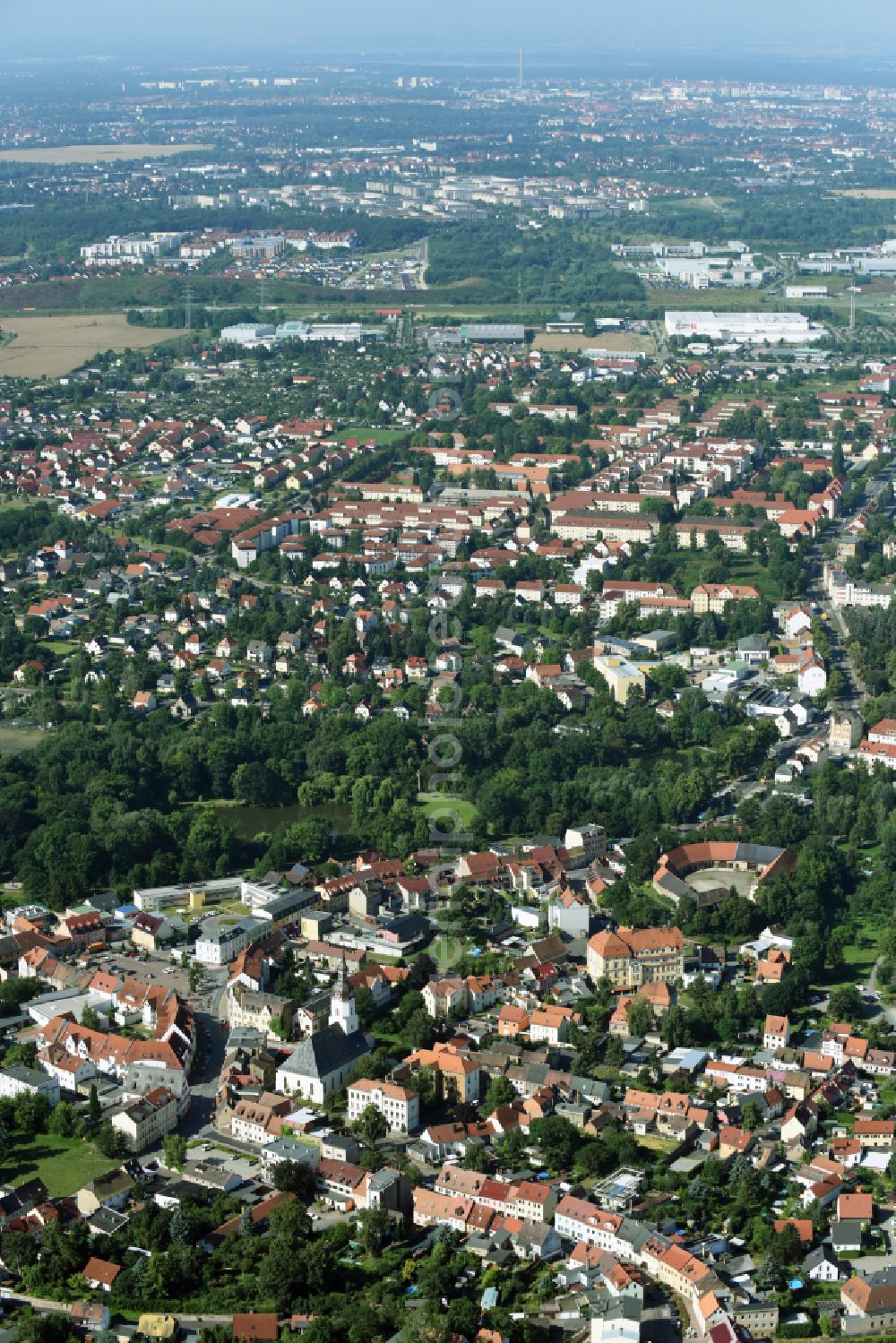 Aerial image Taucha - The city center in the downtown area in Taucha in the state Saxony, Germany