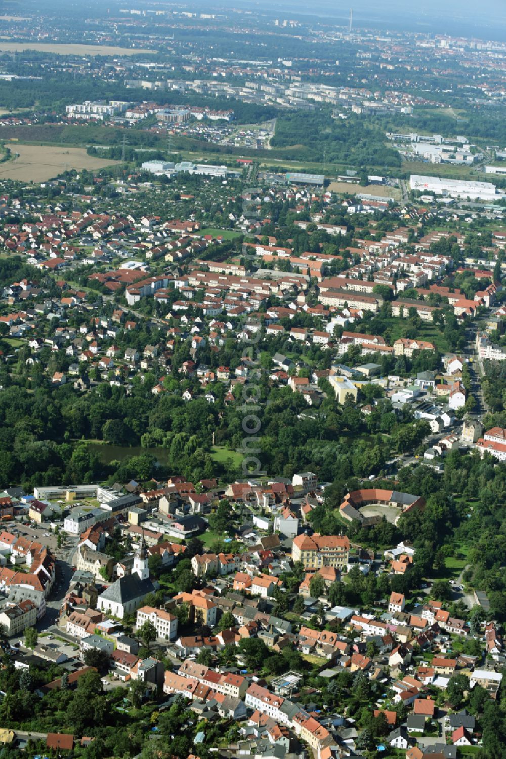 Taucha from above - The city center in the downtown area in Taucha in the state Saxony, Germany