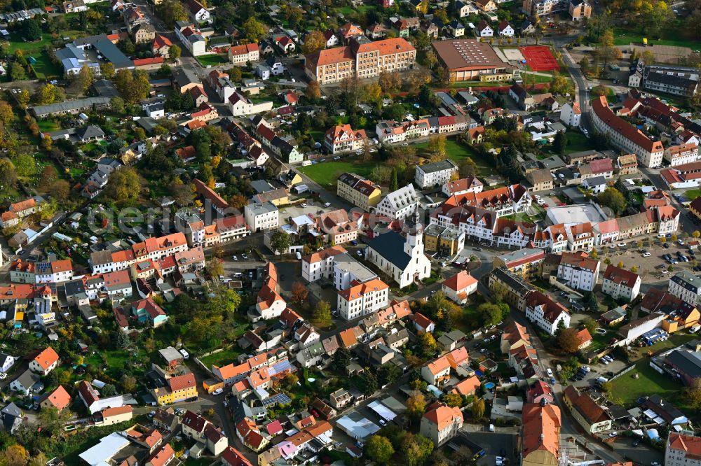 Taucha from above - The city center in the downtown area in Taucha in the state Saxony, Germany