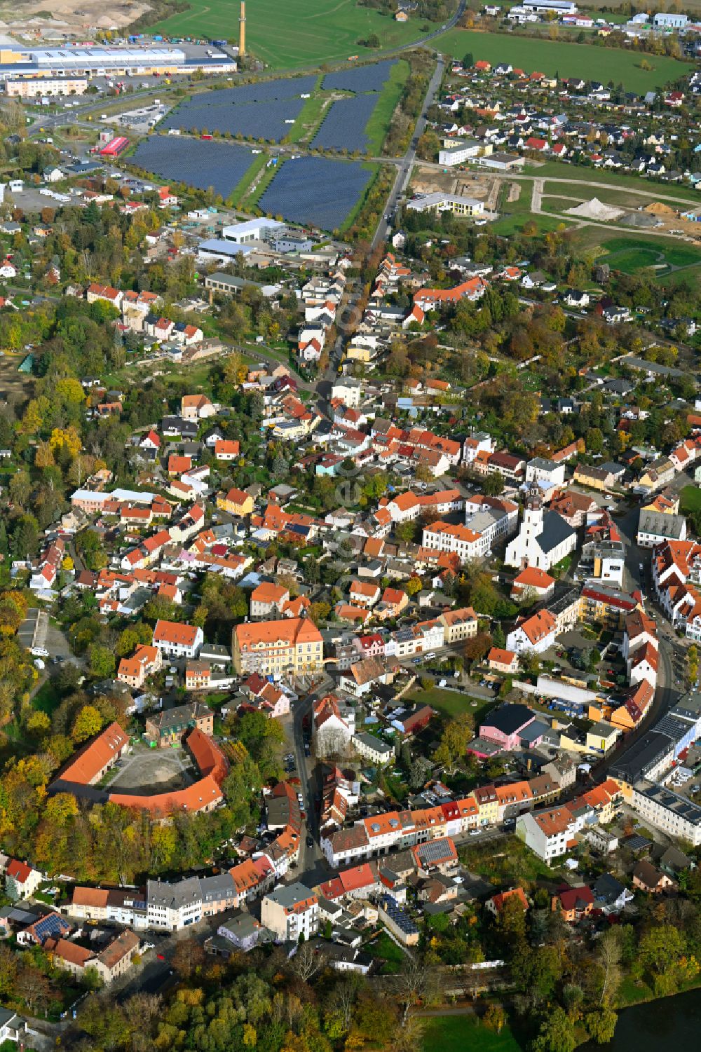 Taucha from above - The city center in the downtown area in Taucha in the state Saxony, Germany