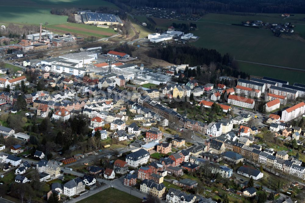 Treuen from above - The city center in the downtown area in Treuen in the state Saxony, Germany