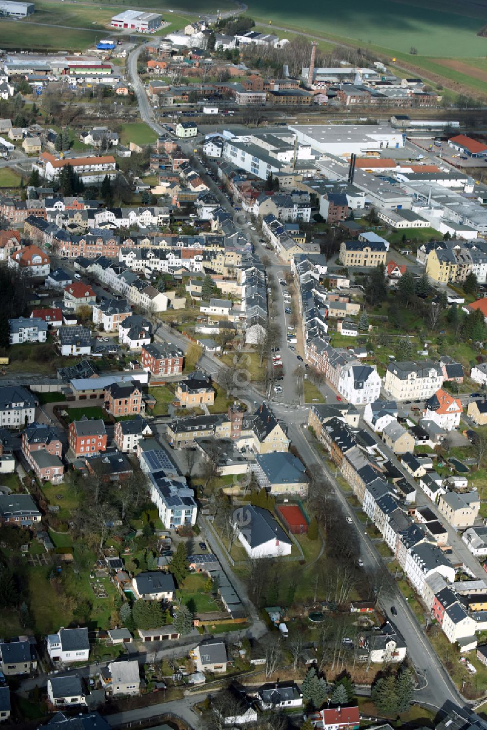 Aerial image Treuen - The city center in the downtown area in Treuen in the state Saxony, Germany