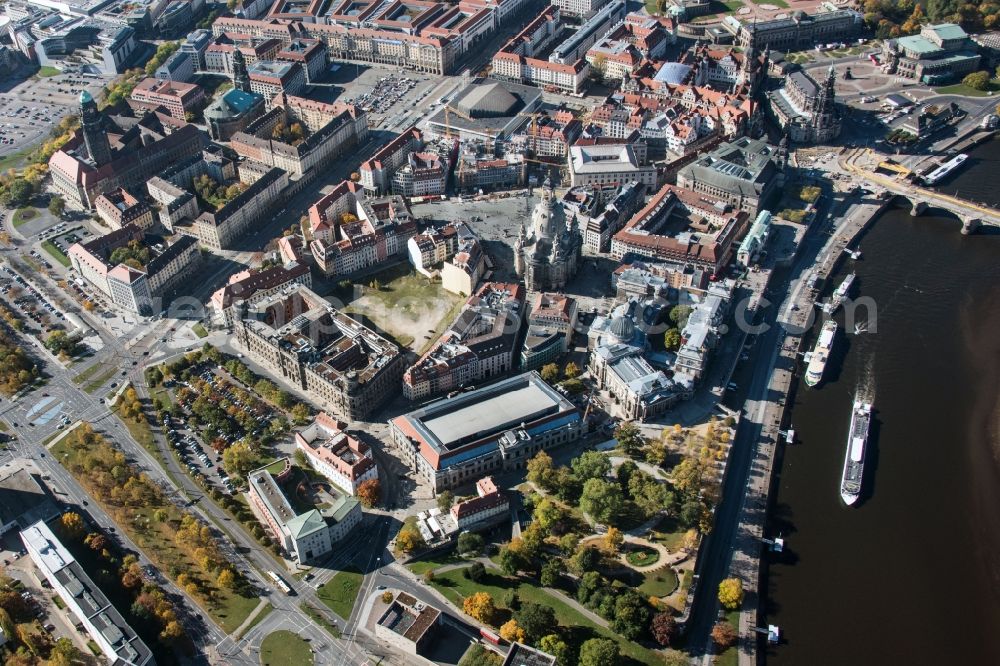 Dresden from above - City center in the downtown area on the banks of river course of the River Elbe in the district Altstadt in Dresden in the state Saxony, Germany