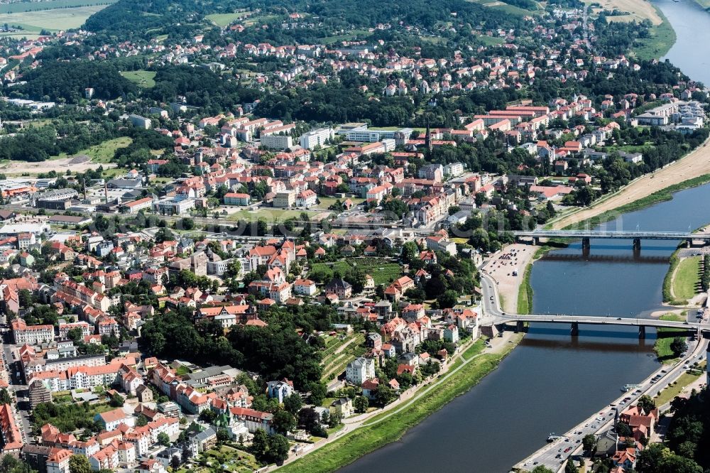 Aerial photograph Meißen - City center in the downtown area on the banks of river course of Elbe in Meissen in the state Saxony