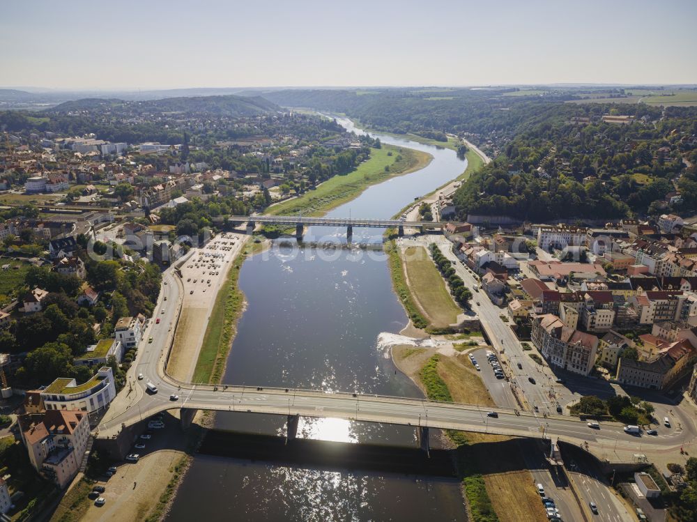 Aerial image Meißen - City center in the downtown area on the banks of river course of Elbe in Meissen in the state Saxony