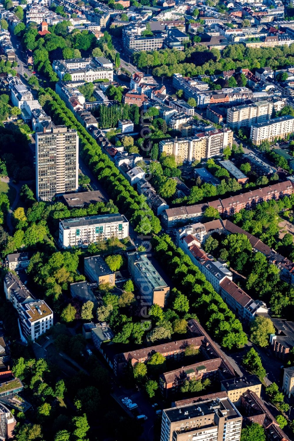 Hamburg from above - City center in the downtown area on the banks of river course of the River Elbe in the district Altona in Hamburg, Germany