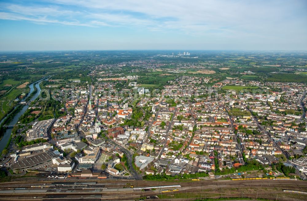 Hamm from above - City center in the downtown area on the banks of river course Lippe in Hamm in the state North Rhine-Westphalia