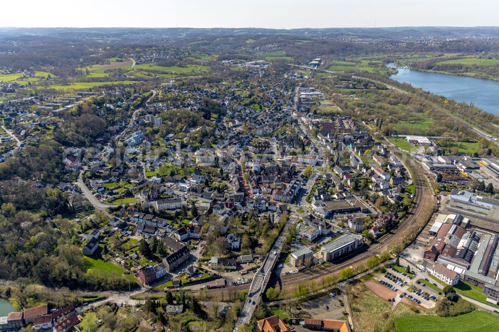 Herbede from above - City center in the downtown area on the banks of river course the Ruhr in Herbede at Ruhrgebiet in the state North Rhine-Westphalia, Germany