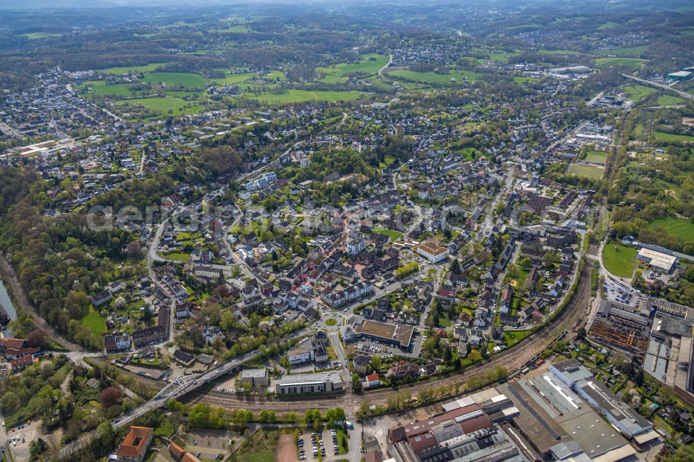 Aerial image Herbede - City center in the downtown area on the banks of river course the Ruhr in Herbede at Ruhrgebiet in the state North Rhine-Westphalia, Germany