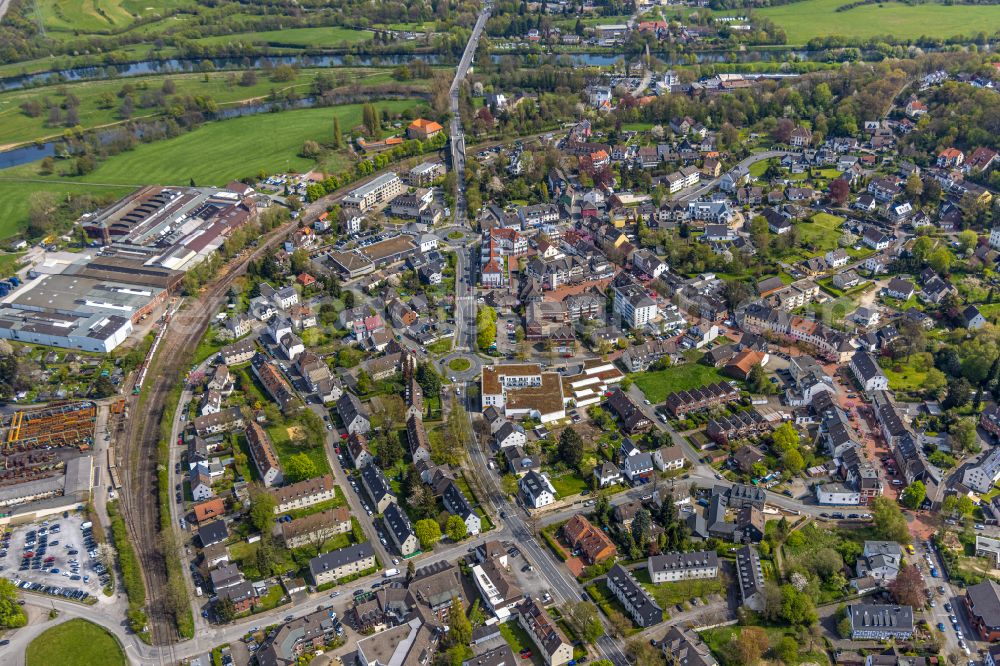 Herbede from the bird's eye view: City center in the downtown area on the banks of river course the Ruhr in Herbede at Ruhrgebiet in the state North Rhine-Westphalia, Germany