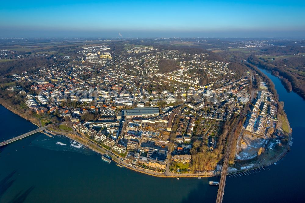 Aerial image Kettwig - City center in the downtown area on the banks of river course Ruhr in Kettwig in the state North Rhine-Westphalia