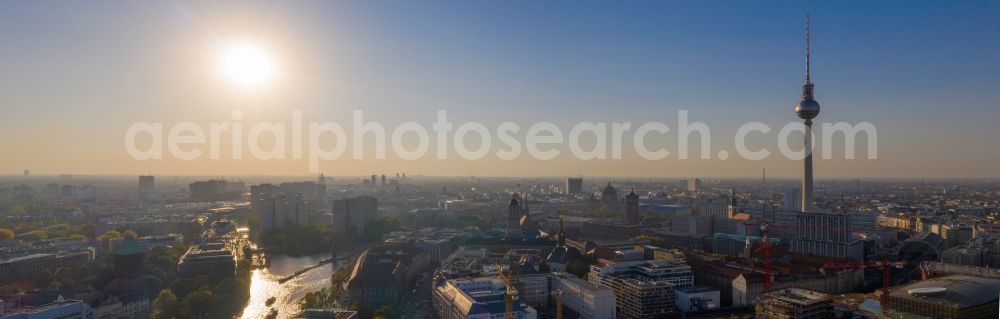 Berlin from the bird's eye view: City center in the downtown area on the banks of river course of Spree River in the district Mitte in Berlin, Germany