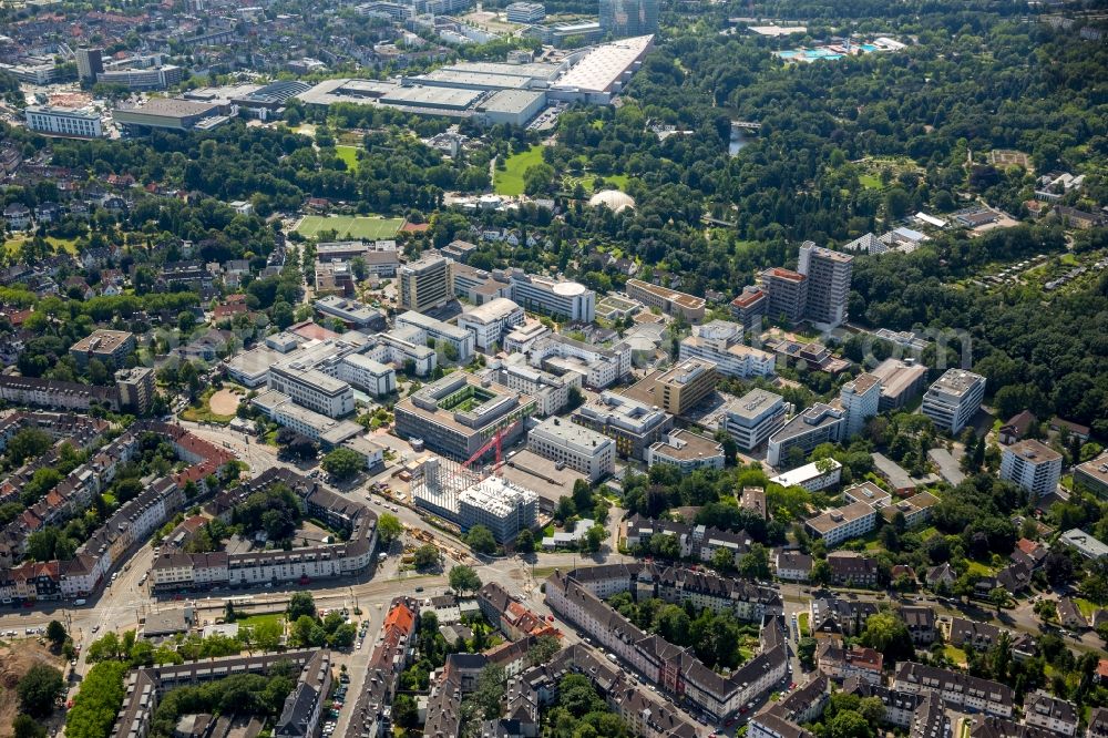 Essen from above - The city center in the downtown are near the Universitaetsklinikum Essen in Essen in the state North Rhine-Westphalia