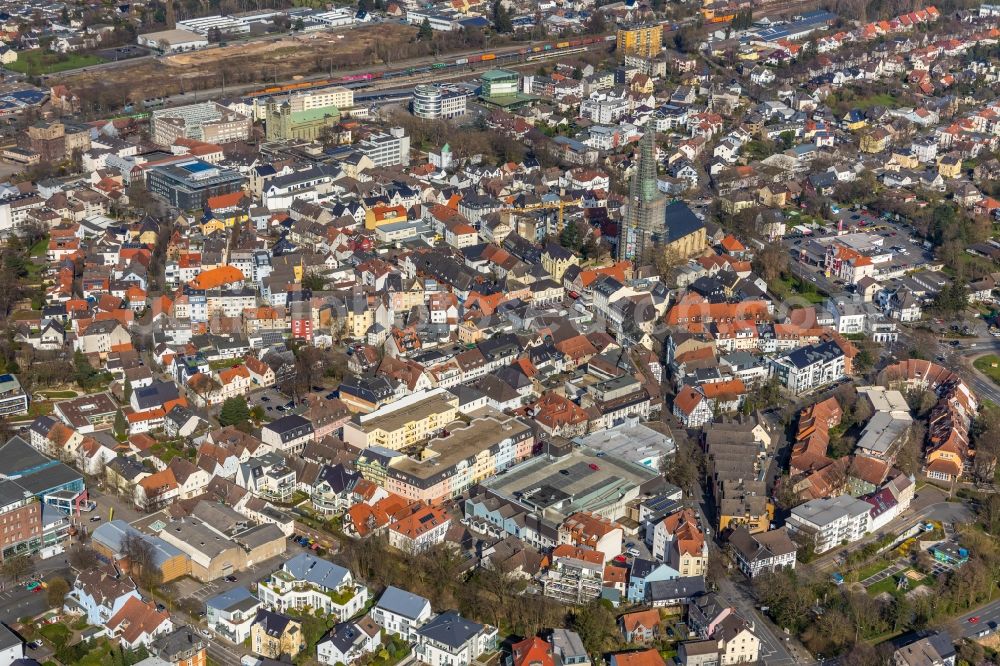 Aerial photograph Unna - The city center in the downtown area in Unna in the state North Rhine-Westphalia, Germany